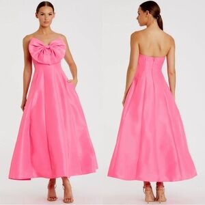 Mac Duggal 49605 Strapless A-Line Tea Length Statement Bow Dress Size 2 NWT Pink